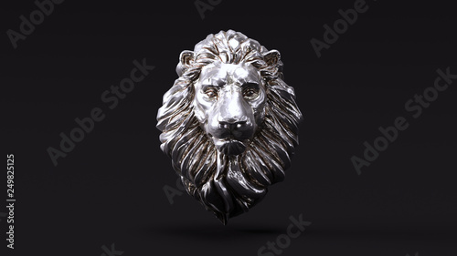 Silver Adult Male Lion with Neutral White Lighting Front 3d illustration 3d render