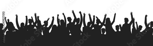Dancing people crowd silhouettes. Concert audience dance party show stage shadow contour. Vector sport event fans group