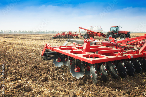 Agricultural plow close-up on the ground