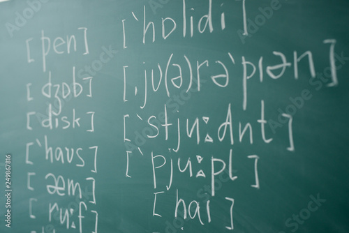 Learn english School lesson class chalkboard International phonetic alphabet.