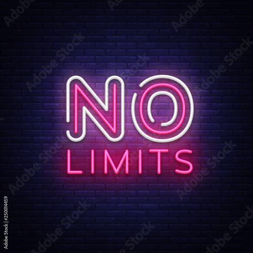 No Limits Neon Text Vector. No Limits neon sign, design template, modern trend design, night neon signboard, night bright advertising, light banner, light art. Vector illustration