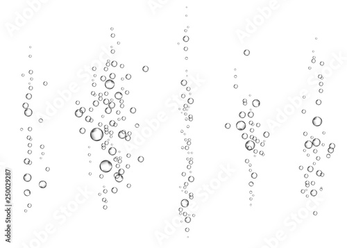 Underwater fizzy air bubbles on white background.