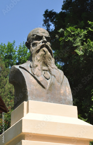 CHERNIVTSI, UKRAINE - February 13, 2019: Josef Hlavka memorial in Chernivtsi. Josef Hlávka (15 February 1831 – 11 March 1908) was a Czech architect, builder, philanthropist.