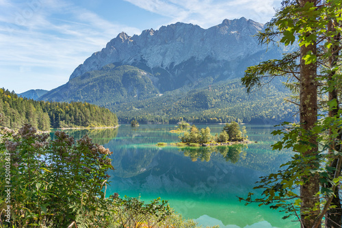 Garmisch-Partenkirchen - Close-Up to Lake Eib reflected in the Water with Alps-Panorama/ Bavaria / Germany