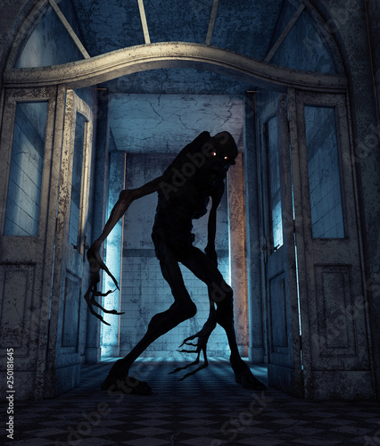 Creepy monster in a haunted house,3d rendering