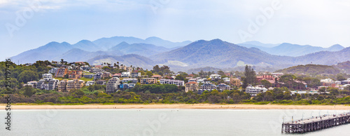 Panorama of luxury houses and mountains at Coffs Harbour, New South Wales, Australia