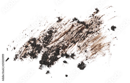 Wet dirt, mud texture isolated on white background, top view