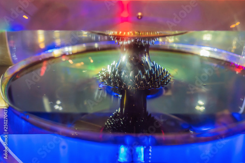 ferromagnetic fluid magnetized by a magnet in a science museum
