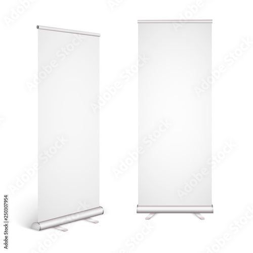 Roll up banner isolated on white background. Eps10 vector.