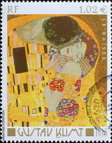 Detail of the kiss by Klimt on french stamp