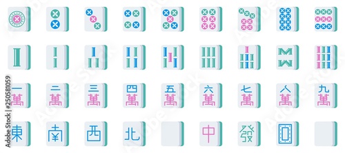 mahjong tiles set, vector illustration flat design