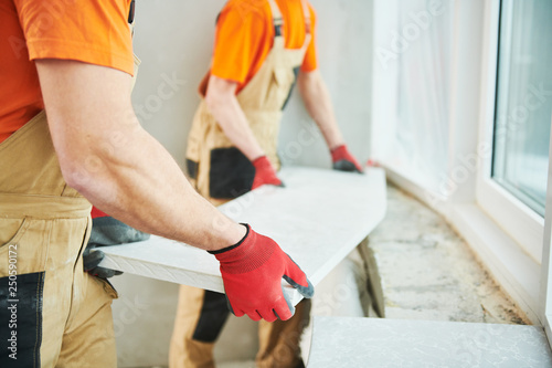 Installation windowsill from quartz agglomerate artificial stone