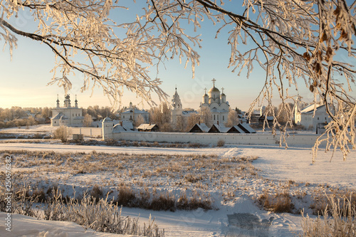 winter landscape in Suzdal with river and trees