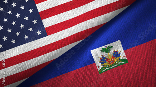 United States and Haiti two flags textile cloth, fabric texture