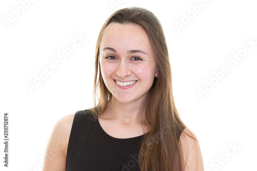 Young attractive confident smiling girl portrait isolated on white background