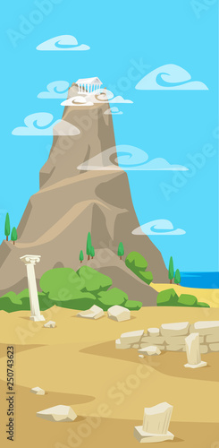 vector illustration of Olimp Greece with landscape 