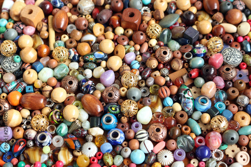 Close up of various beads for jewellery making