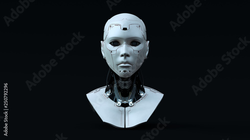 Cyborg with Blue Neutral lighting Front 3d illustration 3d render