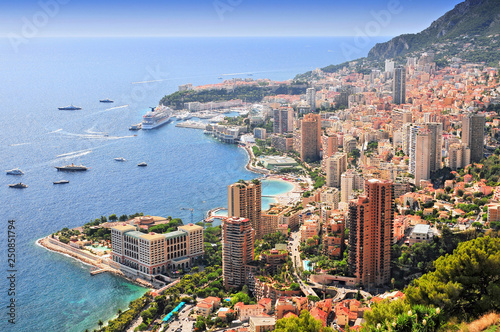 Elevated view over the city, Monte Carlo, Monaco, Cote d'Azur, Europe.