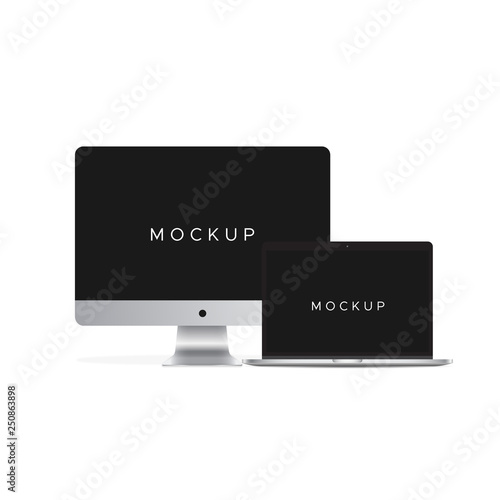computer pc and computer notebook mockup vector isolated on white background