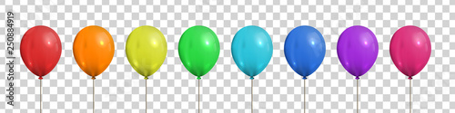 Vector set of realistic isolated colorful balloons for template and invitation decoration on the transparent background. Concept of birthday and anniversary celebration.