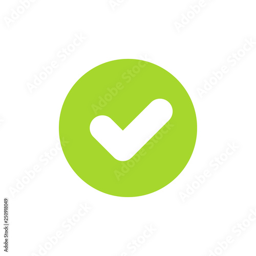 Icon of green check mark or tick for ok or accept concept. Flat style. Pixel perfect