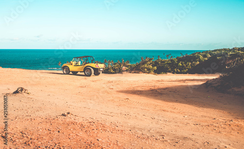 Beautiful landscape buggy on top of a cliff. Buggy on seashore