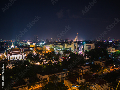 Bangkok Cityscape view from golden mount at wat saket temple Thailand.The landmark travel destination of bangkok city thailand