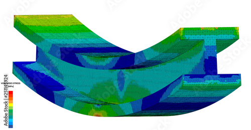 3D Illustration. Narrow isometric view of a Von Mises stress plot of an I Beam in bending