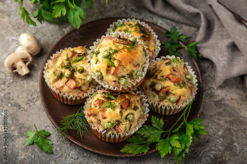 savory muffins with mushroom, vegetables and herbs