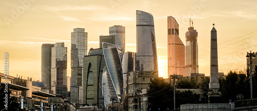 Panorama of Moscow with skyscrapers of Moscow-City at sunset, Russia