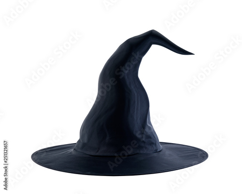 Black halloween witch hat isolated on white background