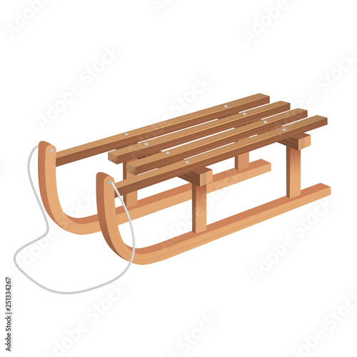 Realistic 3d Detailed Classic Wooden Sled. Vector