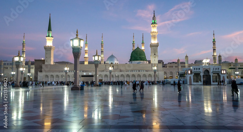 Muslims gathered for worship Nabawi Mosque, Medina, Saudi Arabia