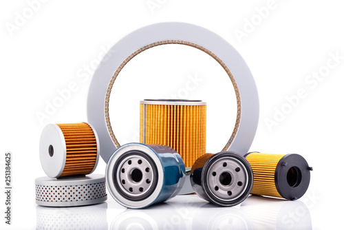 Auto parts accessories : Oil , fuel or air filter for engine car isolated on white background.