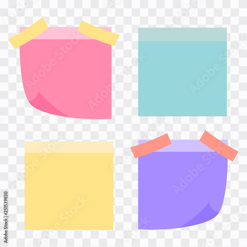 Colored set of sticky notes. Colored sheets of note papers vector illustration