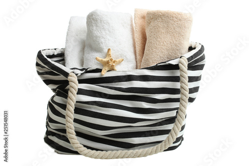  striped beach bag with terry beach towels