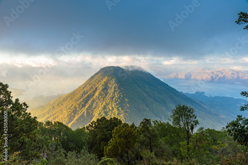 Volcano Scenery Landscape around lake Atitlan in the Highlands of Guatemala