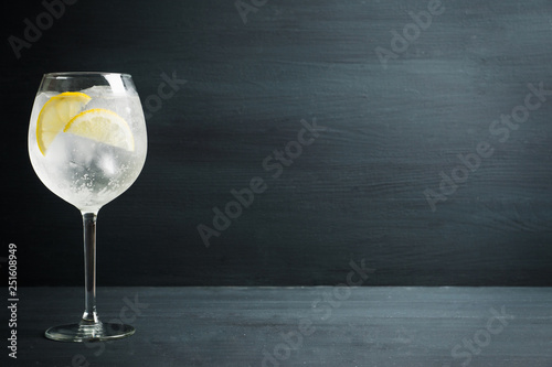 Gin based cocktail in wine glass. Selective focus. Shallow depth of field.