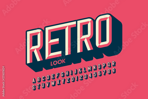 Modern retro style font design, retro look alphabet letters and numbers 