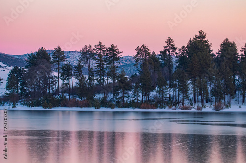 winter landscape with trees and lake
