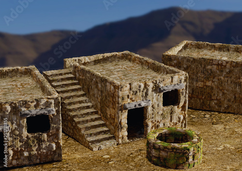 houses and villages typical of the biblical times of Israel, Jerusalem, Nazareth, Galilee, and cities of Asia Minor. 3D illustration