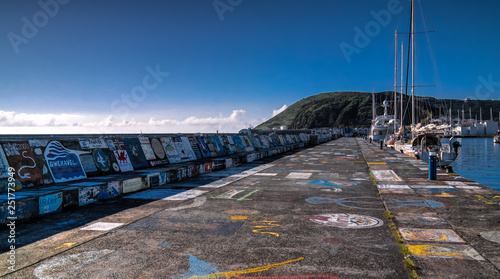 Viewe to Horta pier in harbour. Faial island, Azores, Portugal