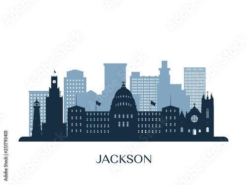 Jackson skyline, monochrome silhouette. Vector illustration.