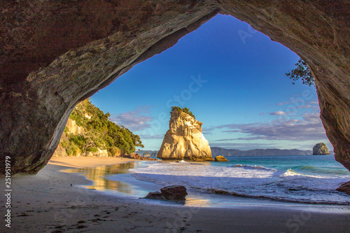 Te hoho Rock seen from the inside of cathedral cove near Hahei, Coromandel New Zealand