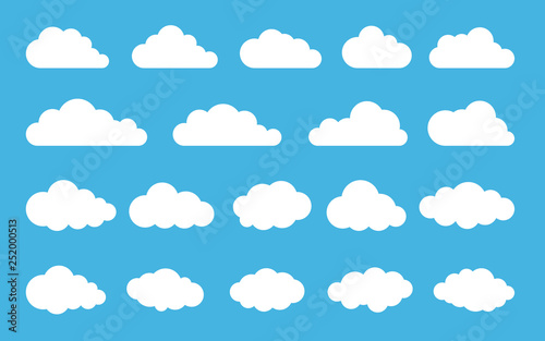 Cloud. Abstract white cloudy set isolated on blue background. Vector illustration