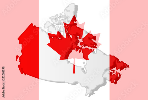 Graphic illustration of a Canadian flag with a cotour of itd brders