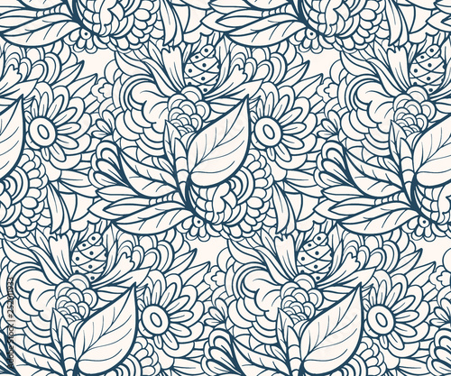 Seamless pattern with flowers in Doodle style