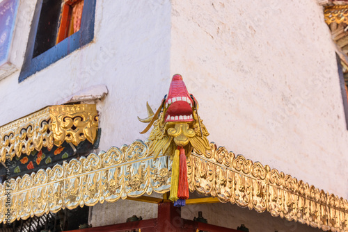 Tibetan style architecture dragan external in Barkhor Square, Lhasa, Tibet, China.