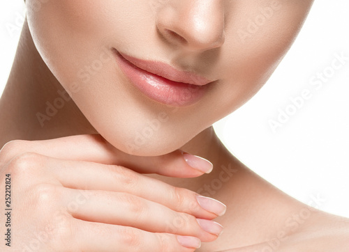 Woman lips chin neck beautiful skin age care